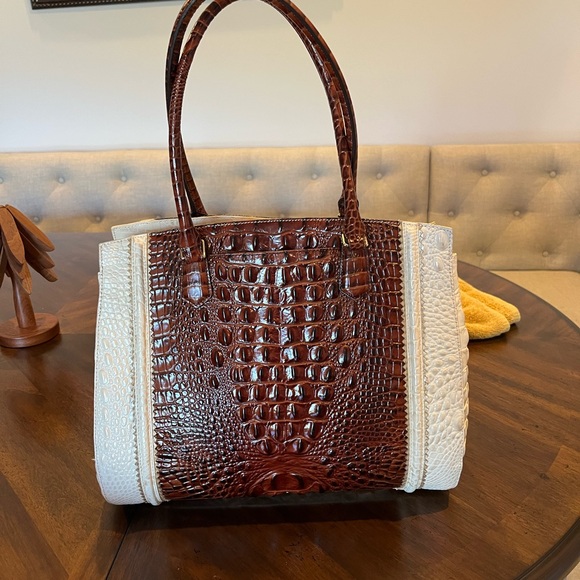 Brahmin Maroon and Ivory Croc-Embossed Satchel - Picture 4 of 5